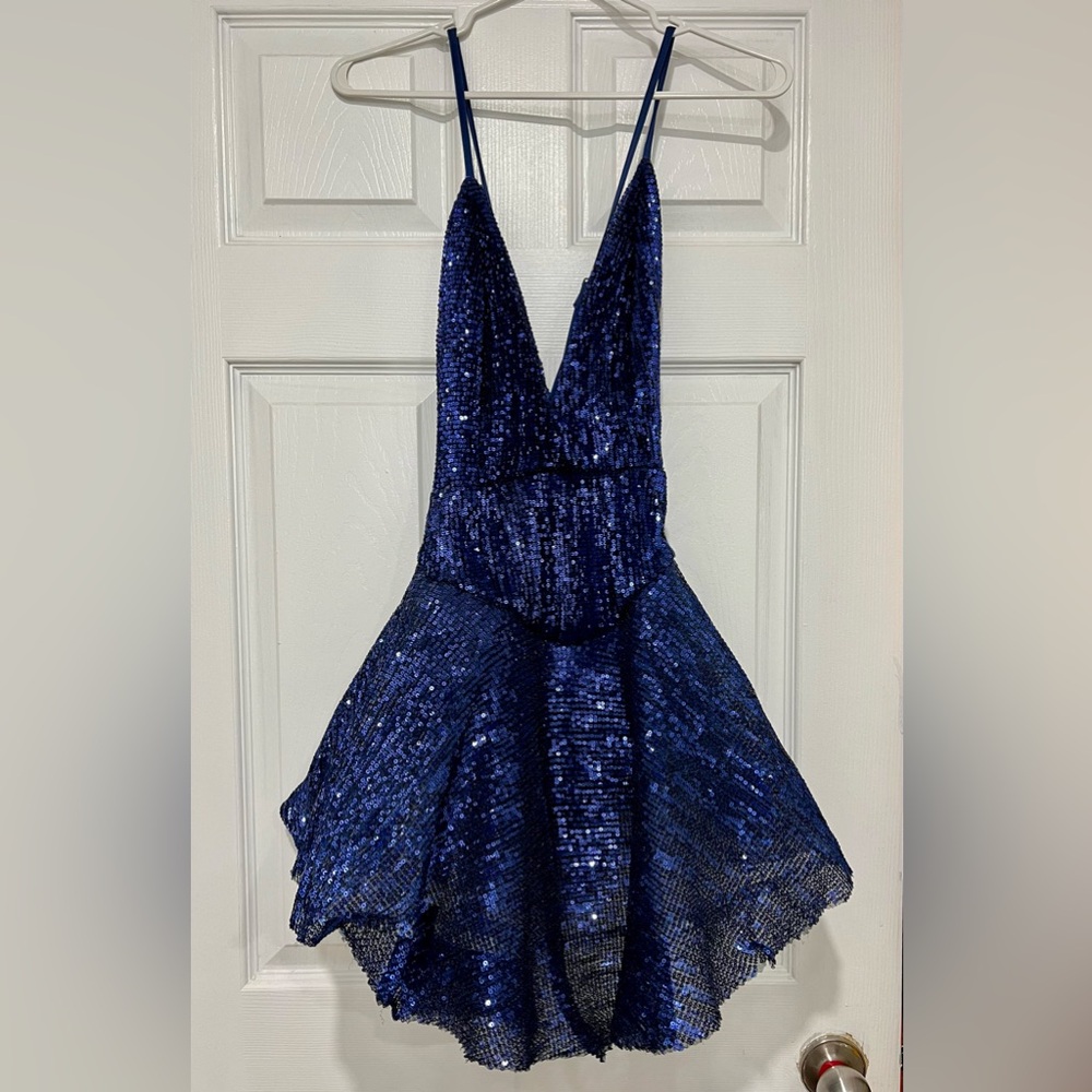 Sexy Elegant Dark Blue Sequin Mini Dress
